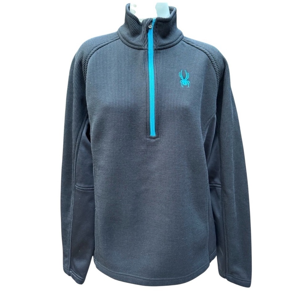 Mens Spyder Black Quarter-Zip Pullover Sweater with Blue Logo size large